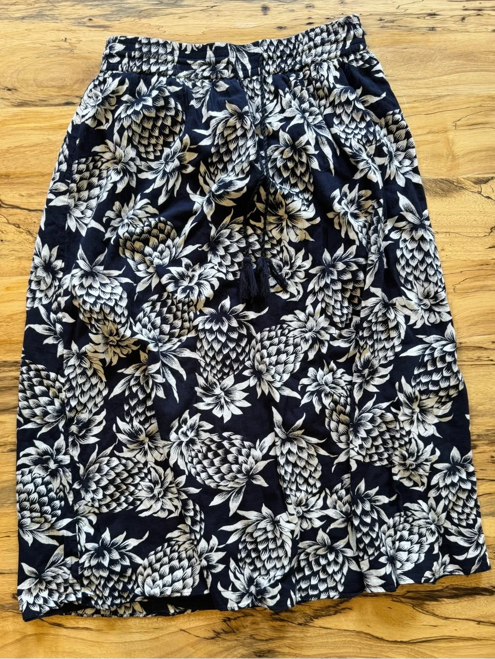 J. Crew Navy and White Pineapple-Print Midi Skirt